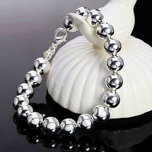 Beaded Ball Sterling Silver Bracelet 10mm